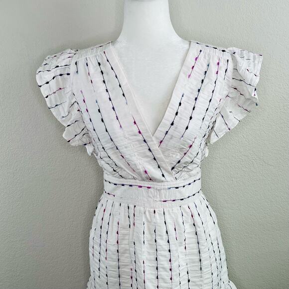 Donna Morgan Embroidered White Flutter-Sleeve Two-Tier V-Neck Mini Dress 10 NWOT - Picture 6 of 13